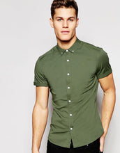 Load image into Gallery viewer, Skinny Shirt In Khaki Twill With Short Sleeves