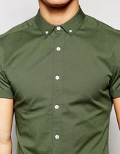 Load image into Gallery viewer, Skinny Shirt In Khaki Twill With Short Sleeves