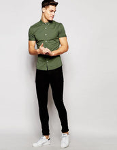 Load image into Gallery viewer, Skinny Shirt In Khaki Twill With Short Sleeves