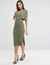 Load image into Gallery viewer, Deep One Shoulder Midi Bodycon Dress